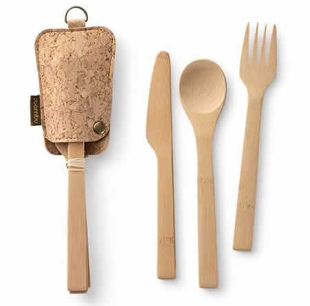 Besteck aus Bambus Travel-Set mit Pouch