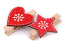 Holzklammer Weihnachten rot-beige Stern & Herz 6er-Set-1