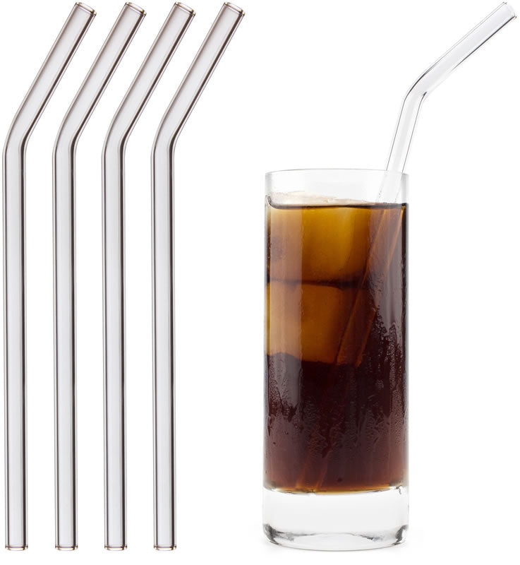 Trinkhalm aus Glas 4er-Set 23 cm gebogen