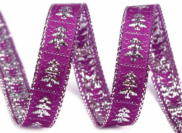 Geschenkband weihnachtlich Breite 10 mm mit Lurex Tannenbaum