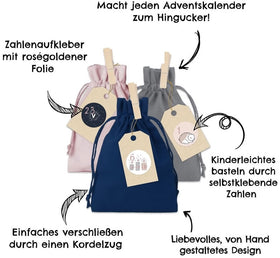 Adventskalender Stoffsäckchen zum Basteln & Befüllen Pastell - 0