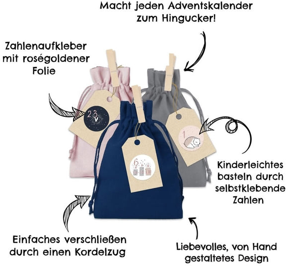 Adventskalender Stoffsäckchen zum Basteln & Befüllen Pastell