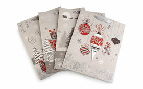 Geschenktüte Weihnachtsmotive Silber-Rot 18x24 cm