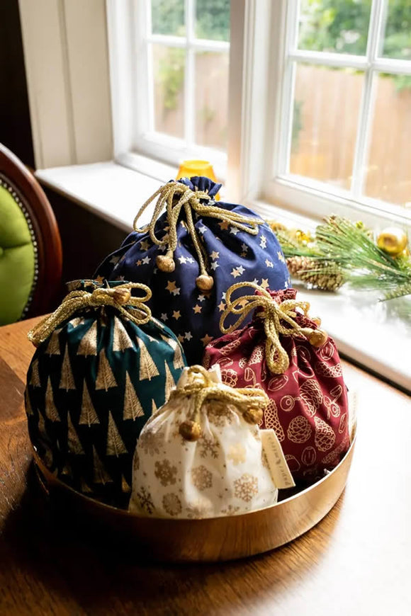 Wiederverwendbare Geschenkbeutel mit Kordelzug Weihnachtsserie Large