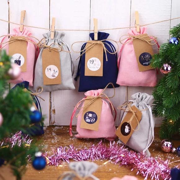 Adventskalender Stoffsäckchen zum Basteln & Befüllen Pastell