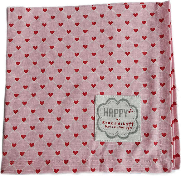 Krasilnikoff Stoffserviette 40x40 cm Herz diagonal pink-red