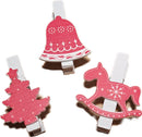 Holzklammer Weihnachten rot-weiß Pferd & Glocke 6er-Set-2