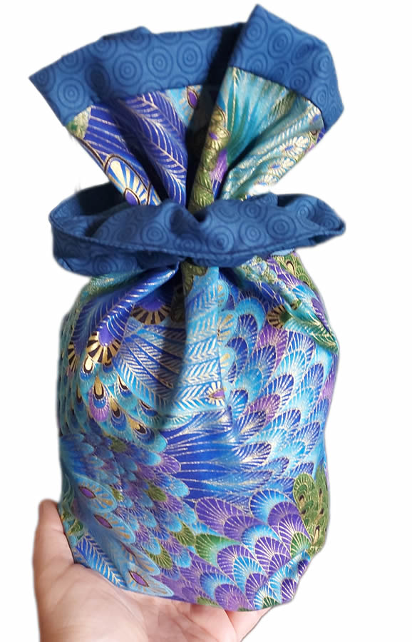 Geschenksäckchen Verpackung aus Stoff Goldener Pfau