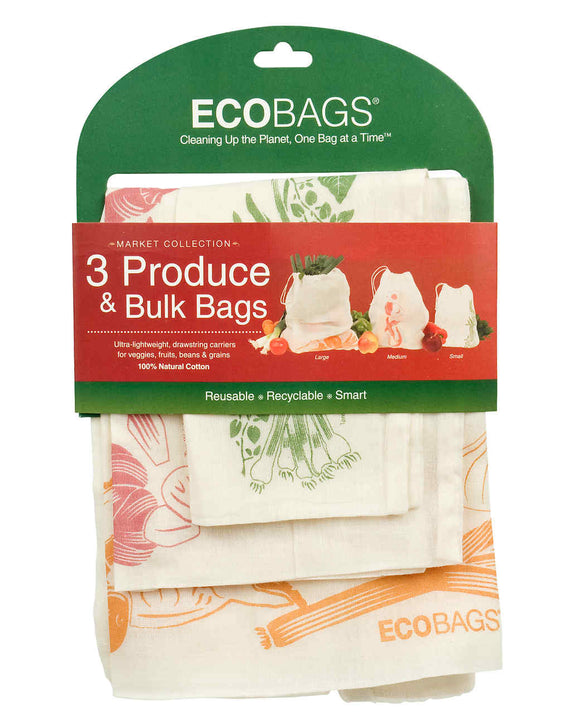 Ecobags Gaze Beutel Baumwolle Bedruckt 3er-Set