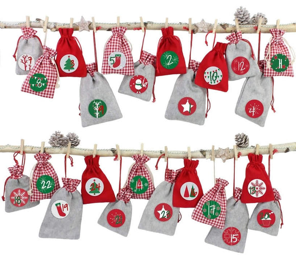 Adventskalender Stoffsäckchen zum Basteln & Befüllen Rot-Grün