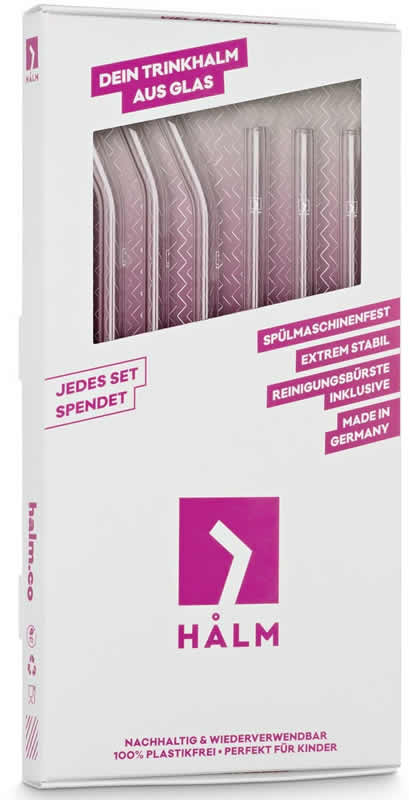 Trinkhalm aus Glas 6er-Set Gerade & Gebogen 20 + 23 cm