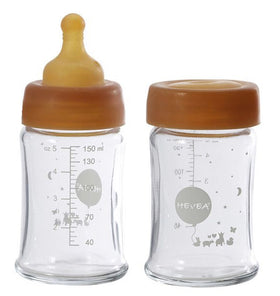 Hevea Glas-Babyflasche 150 ml 2er-Set 100% plastikfrei - weiter Hals