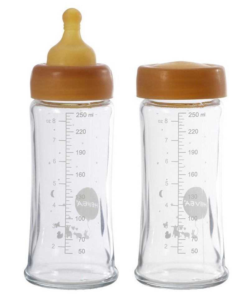 Hevea Glas-Babyflasche 250 ml 2er-Set 100% plastikfrei- weiter Hals
