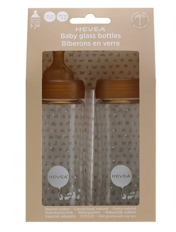 Hevea Glas-Babyflasche 250 ml 2er-Set 100% plastikfrei- weiter Hals