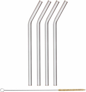 Trinkhalm aus Glas 4er-Set 23 cm gebogen - 0