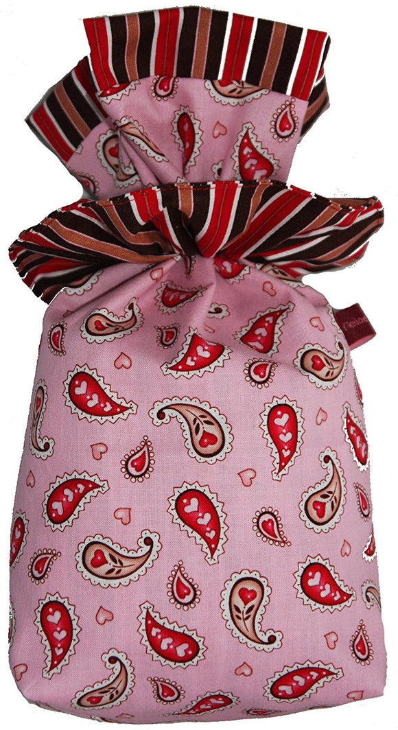 Geschenkbeutel Verpackung aus Stoff Paisley Herz auf rosa