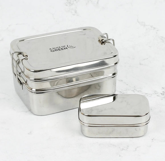 Edelstahl Doppeldecker Lunchbox Panna Large mit Mini 3-teilig