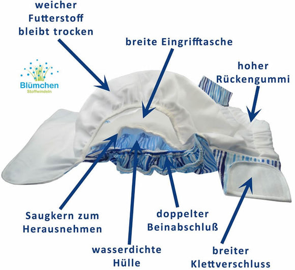 Blümchen waschbare Inkontinenzwindel Erwachsene Gr. S (55-90 cm)