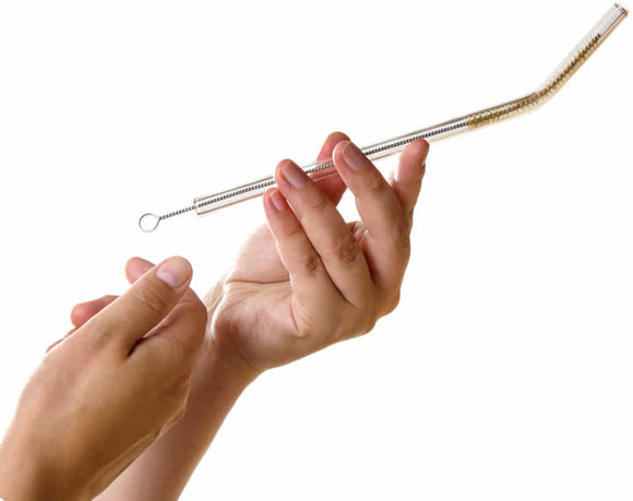 Trinkhalm aus Glas 4er-Set 23 cm gebogen