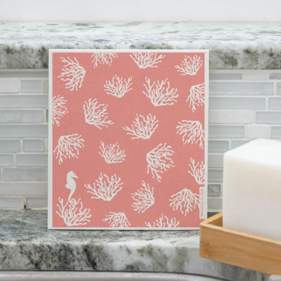 No Tox Life Washcloud Schwedisches Spültuch Coral mit Korallenprint
