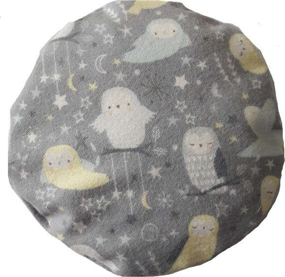Wärmekissen rund Eule silbergrau inkl. Kissenhülle