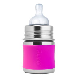 Purakiki Trinklernflasche 300  ml mit Silikon-Sleeve rosa