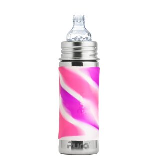 Purakiki Trinklernflasche 300  ml mit Silikon-Sleeve pink swirl