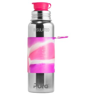 Purakiki Isolierte SPORTflasche 600 ml mit Silikon-Sleeve rosa swirl