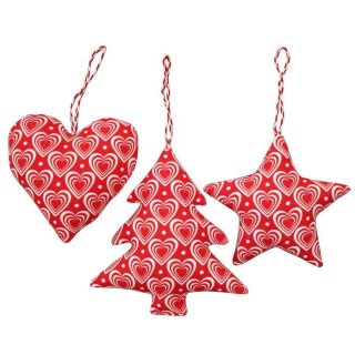 Krasilnikoff Ornamente Weihnachts-Anhänger 3er-Set 3D-Hearts Red