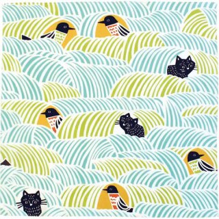 Furoshiki Tuch Cohare Cats & Birds Green 70x70 cm